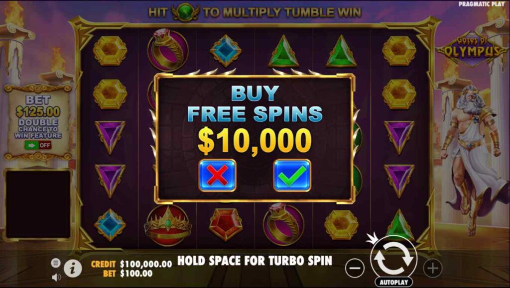 Free spins can be bought with money and you don't have to wait for scatter to fall out